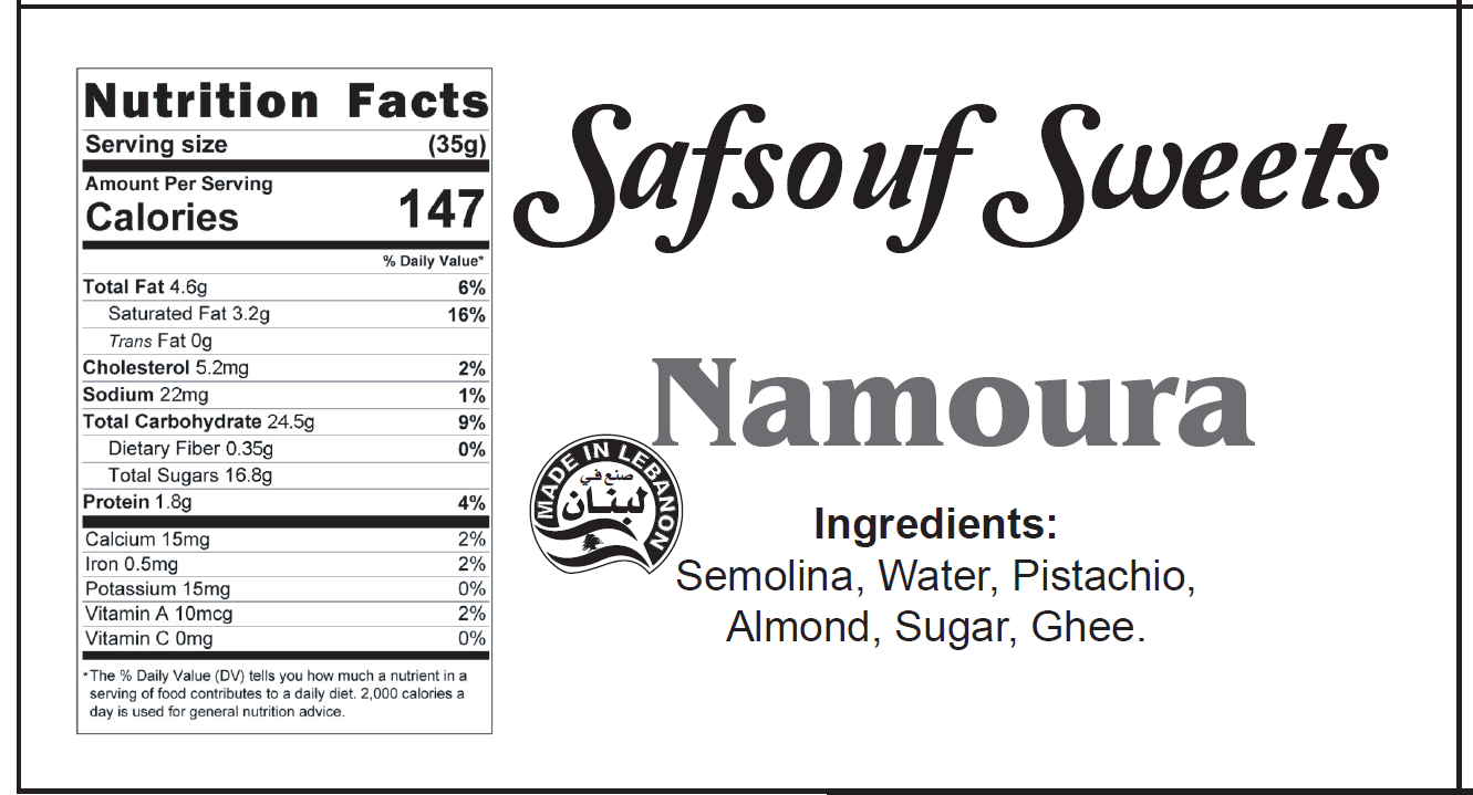 Namoura Nutrition Facts